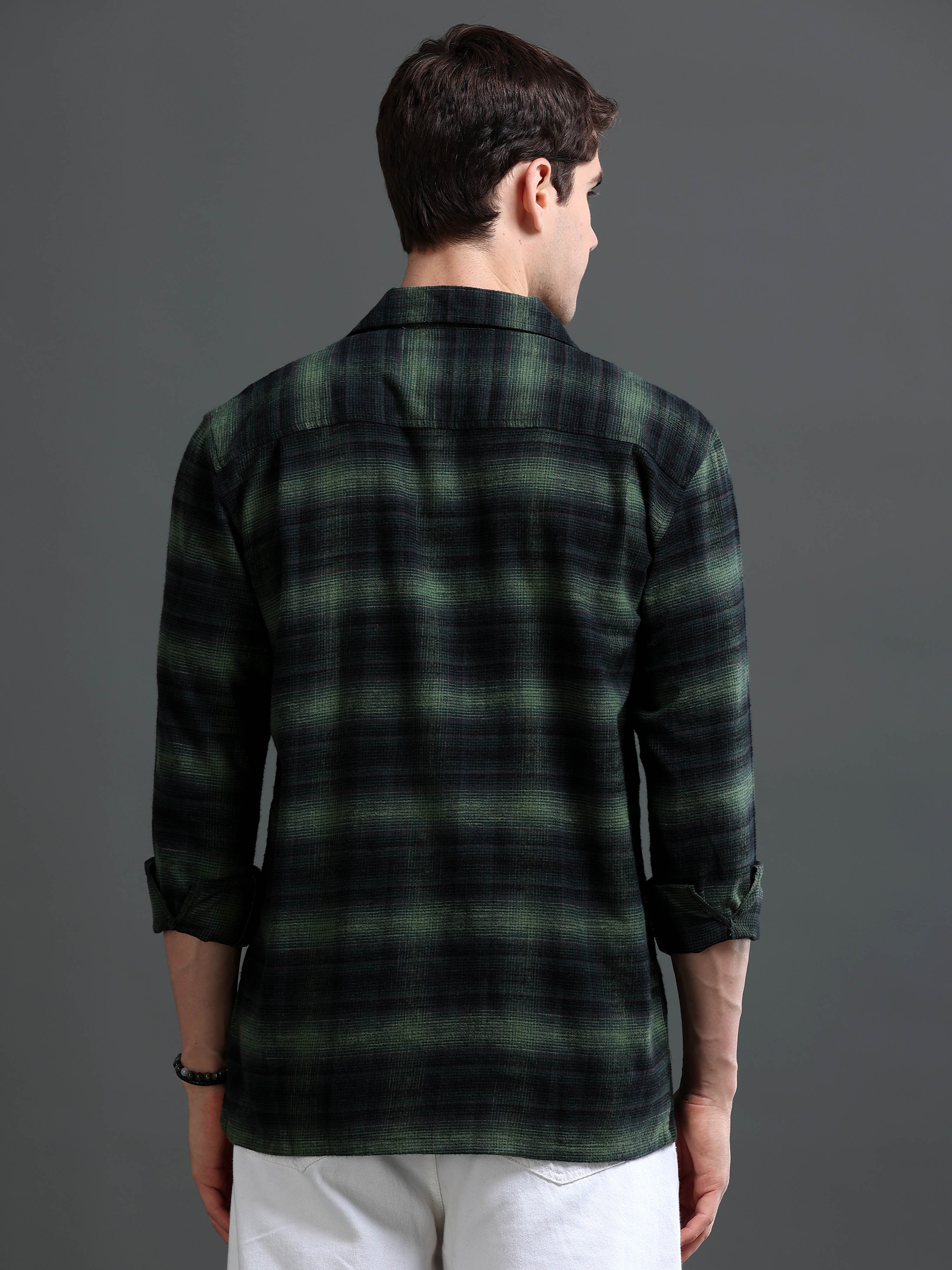 Men Green Flannel Checked Shirt