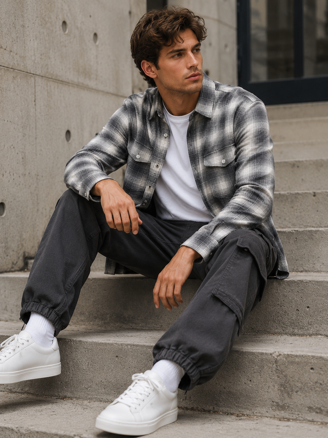 Men Grey Soft Check Shirt