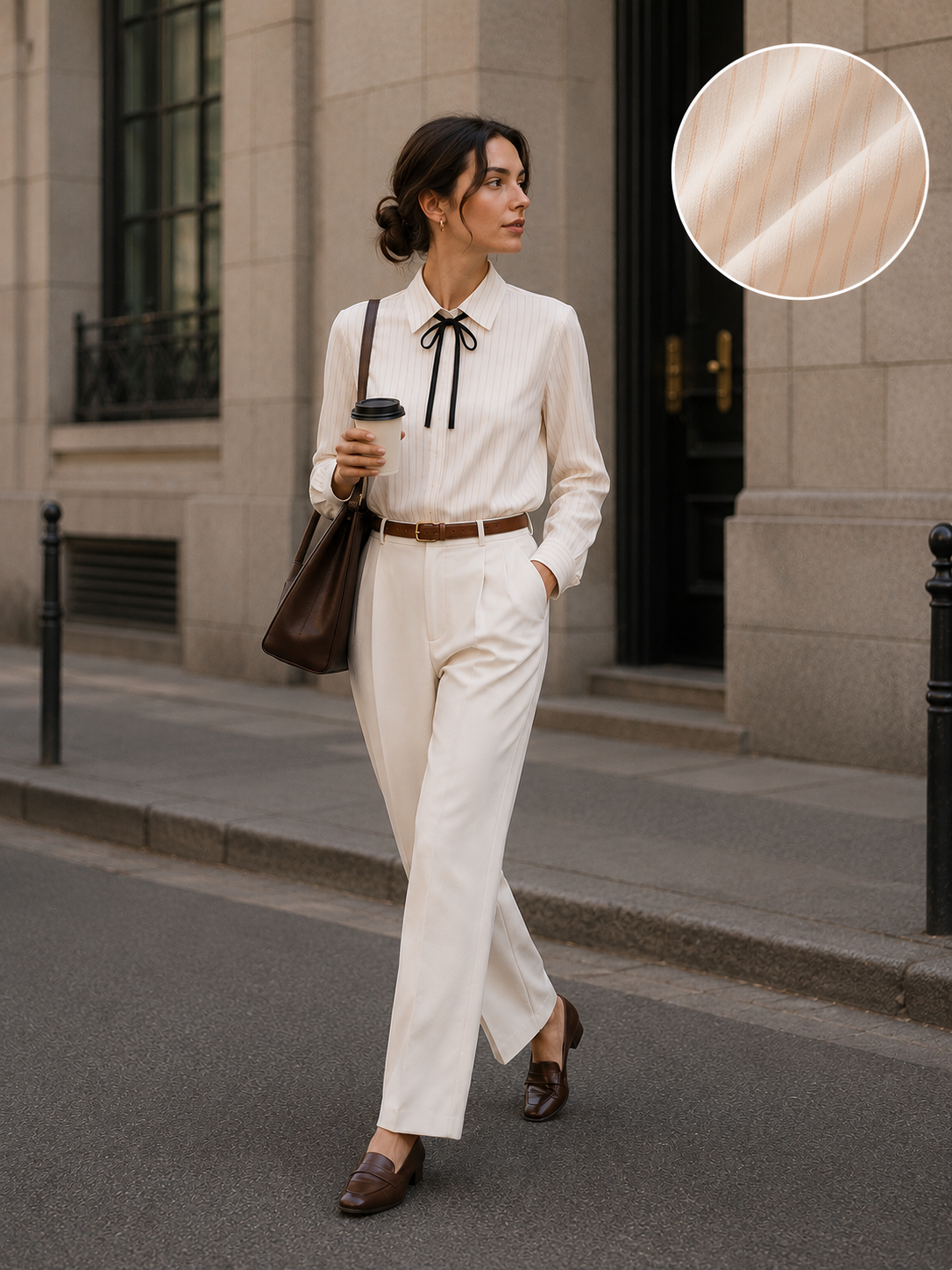 Women Pink Cotton Shirt With Neck Tie Ribbon