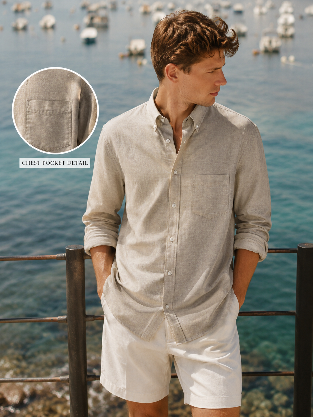 Men Beige Oxford Button Down Shirt