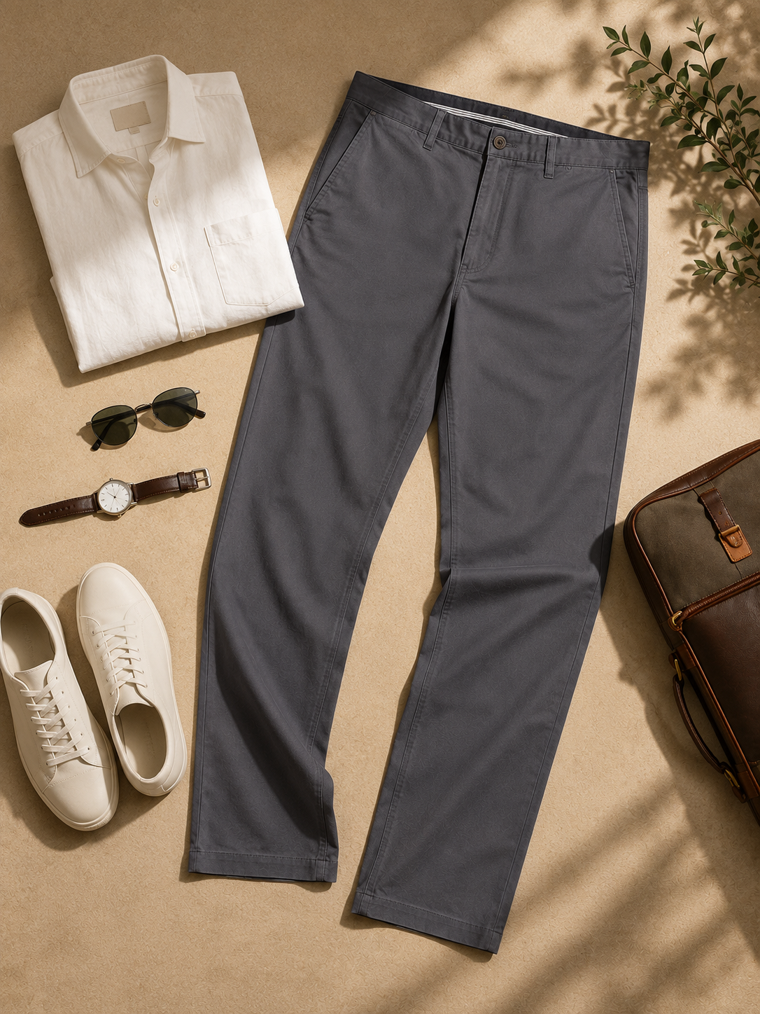 Men Grey Contemporary Chino Trousers