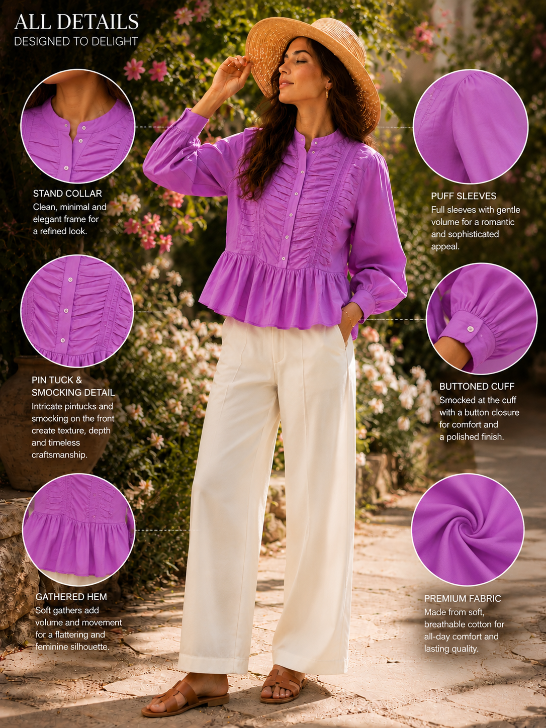 Women Pink Ruffle Front Peplum Top