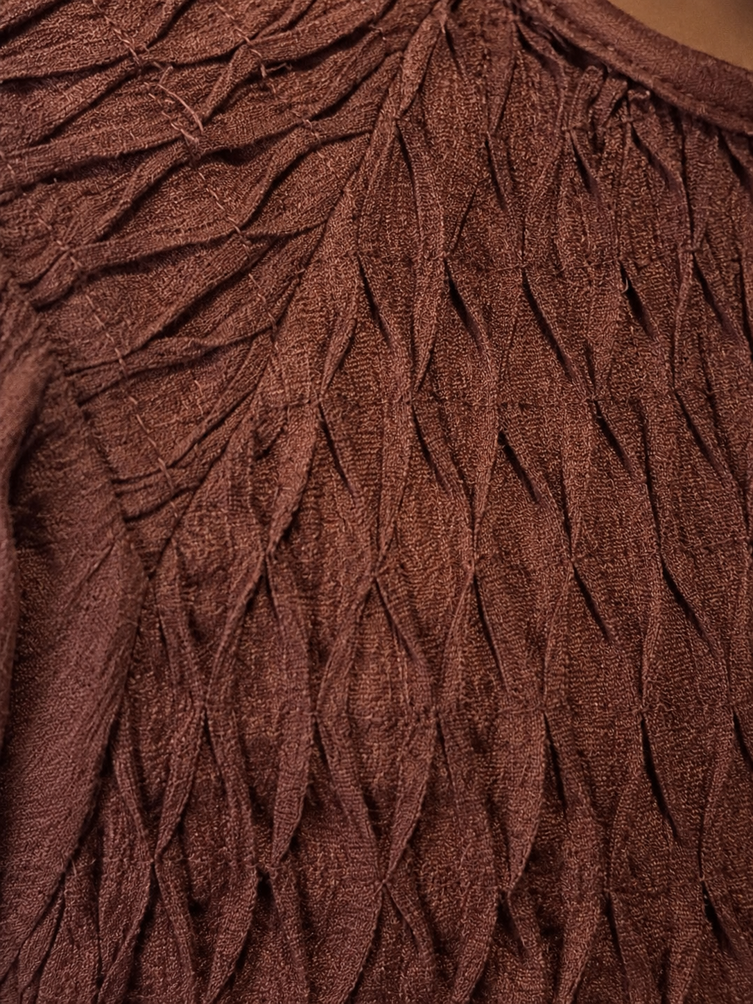 Women Brown Smocked Long Sleeve Top