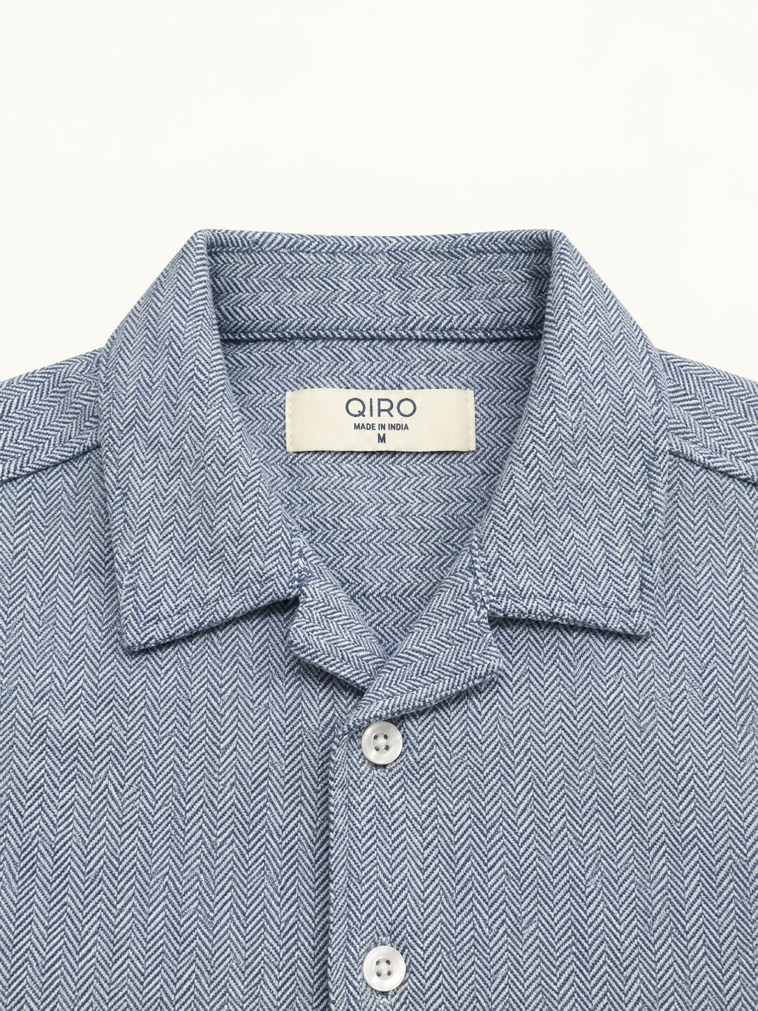 Men Blue Chevron Cuban Collar Shirt