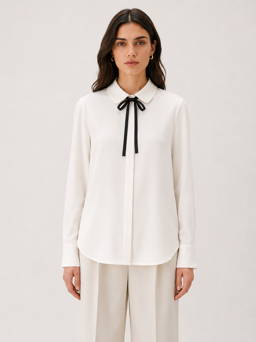 Women Ivory Bow-Tie Peter Pan Shirt