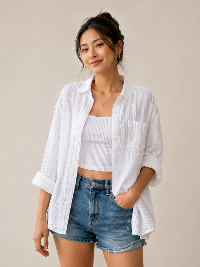Women White Double Gauze Comfort Shirt