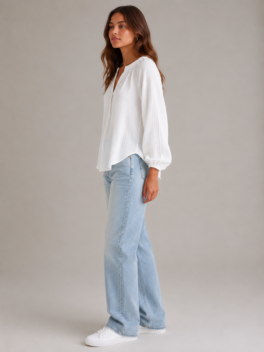 Women White Balloon Sleeve Relaxed Shirt