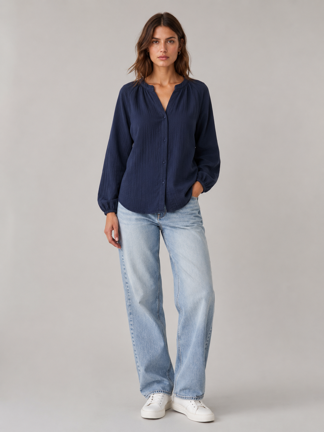 Women Black Balloon Sleeve Relaxed Shirt