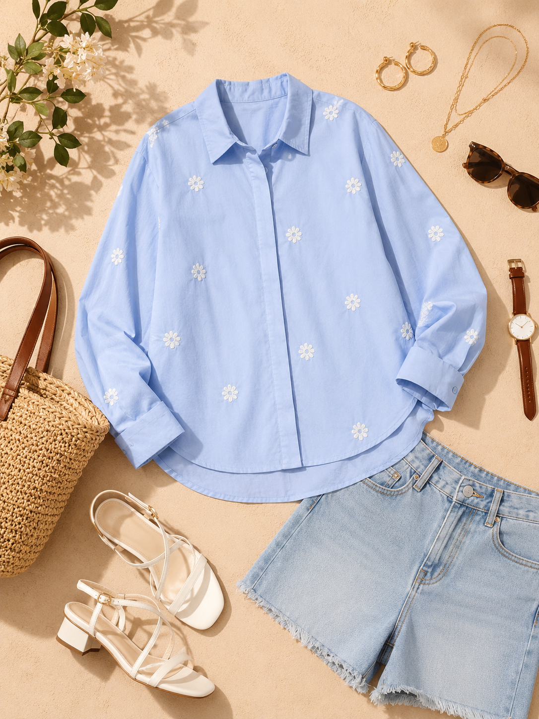 Women Blue Floral Boxy Shirt