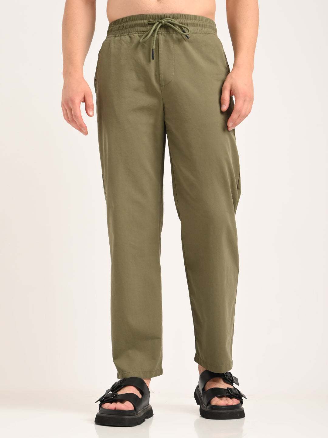 Men Cotton Pajama-Style Trousers with Drawcord