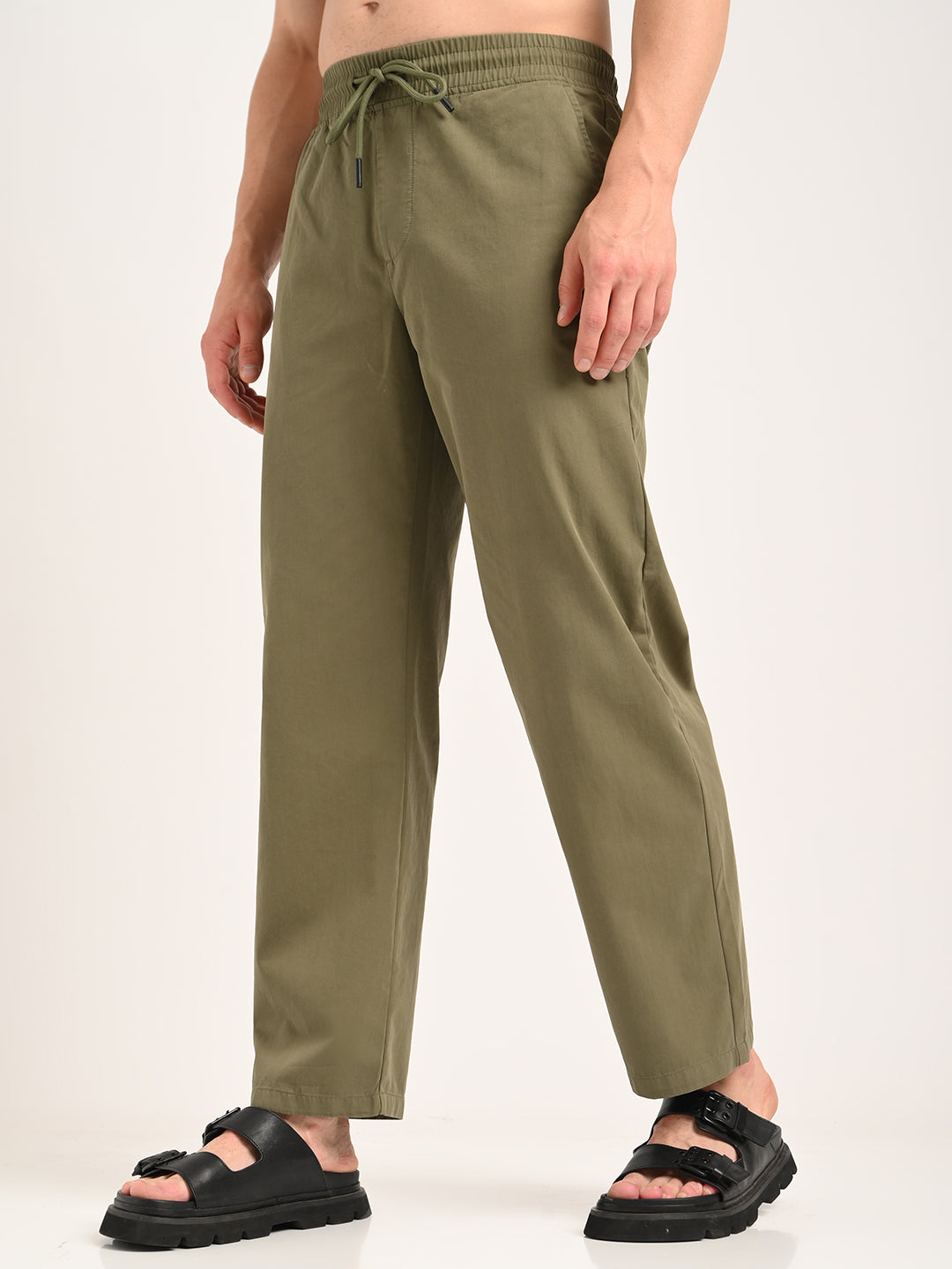 Men Cotton Pajama-Style Trousers with Drawcord