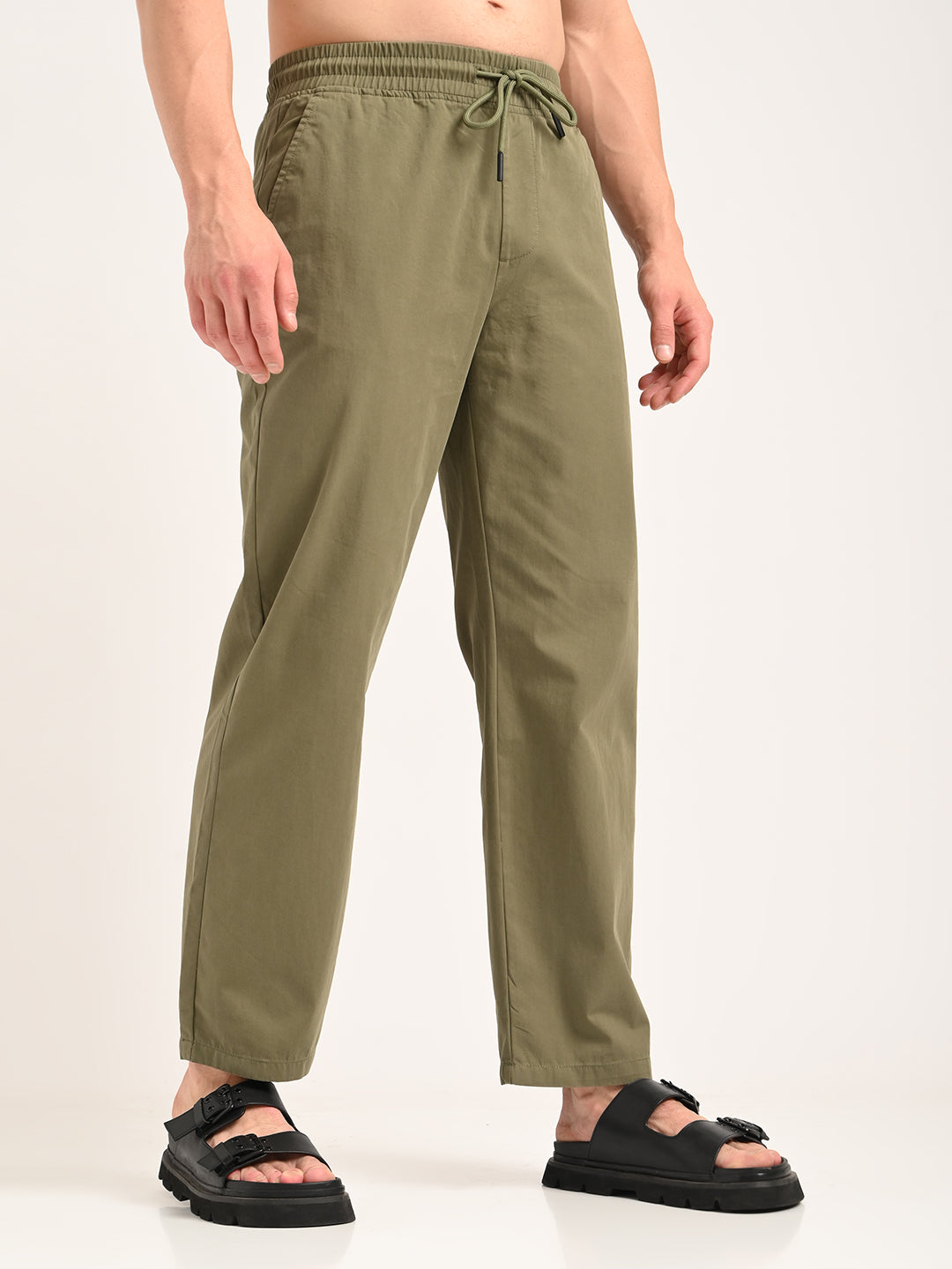 Men Cotton Pajama-Style Trousers with Drawcord