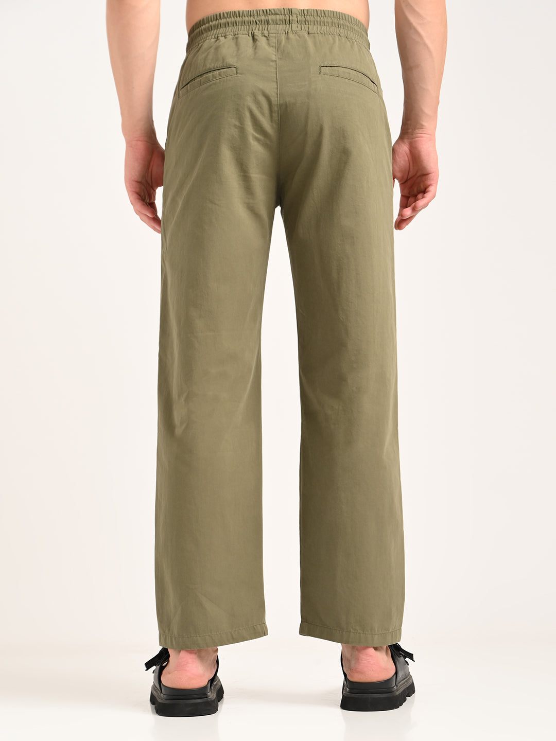Men Cotton Pajama-Style Trousers with Drawcord