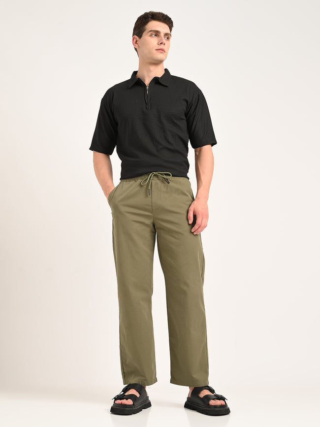 Men Cotton Pajama-Style Trousers with Drawcord