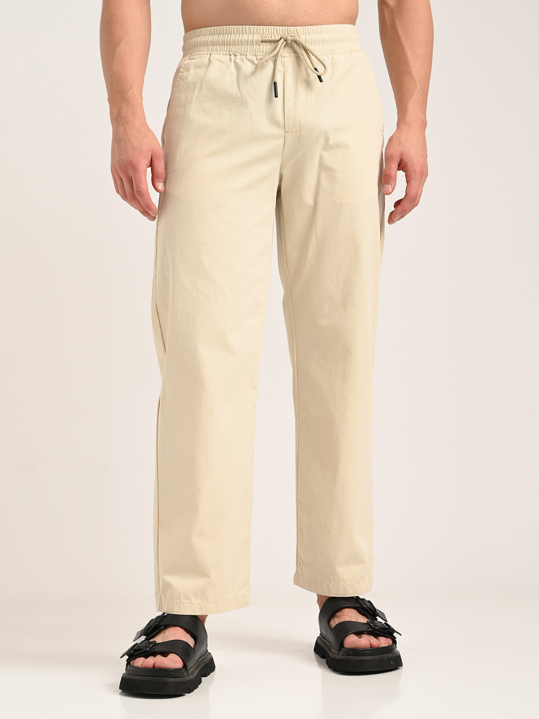 Men Cotton Pajama-Style Trousers with Drawcord
