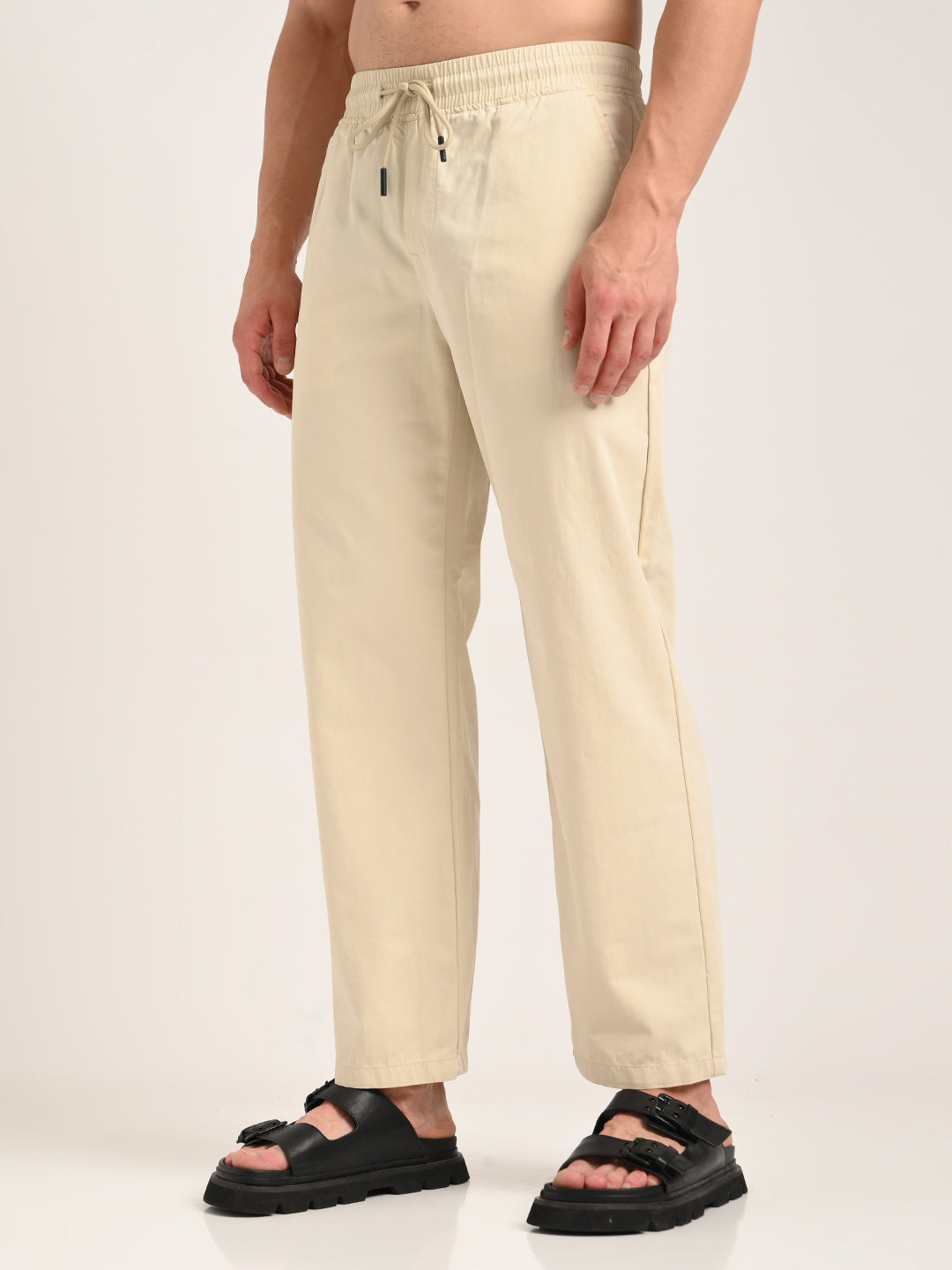 Men Cotton Pajama-Style Trousers with Drawcord