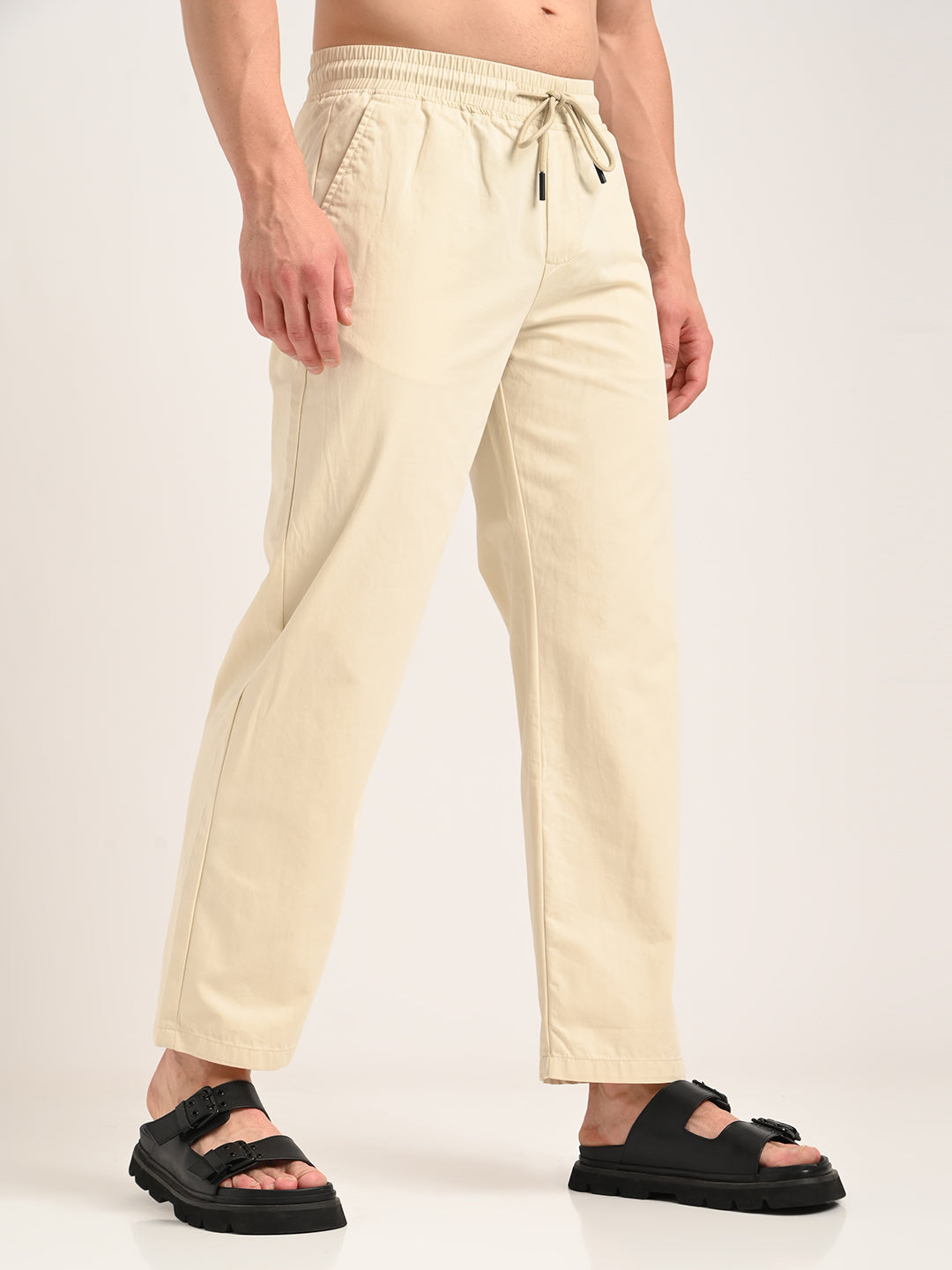 Men Cotton Pajama-Style Trousers with Drawcord