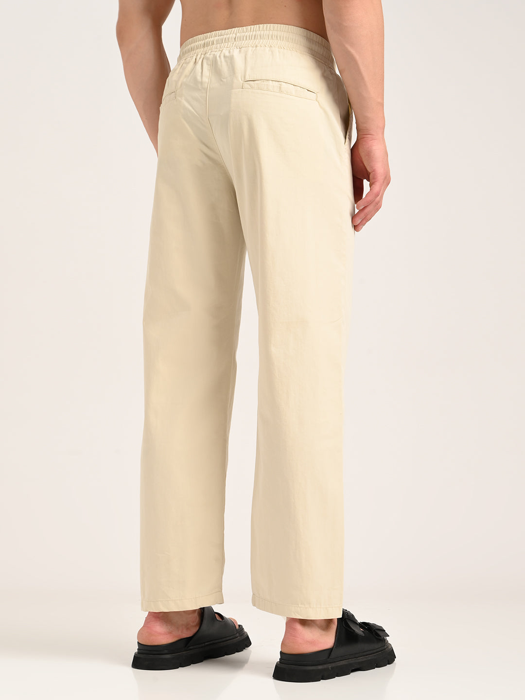 Men Cotton Pajama-Style Trousers with Drawcord