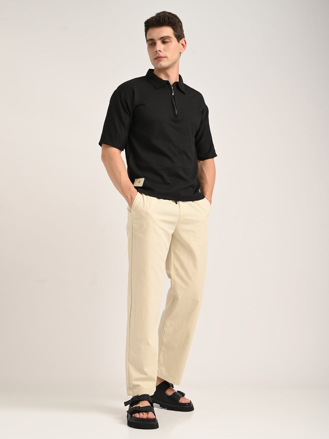 Men Cotton Pajama-Style Trousers with Drawcord