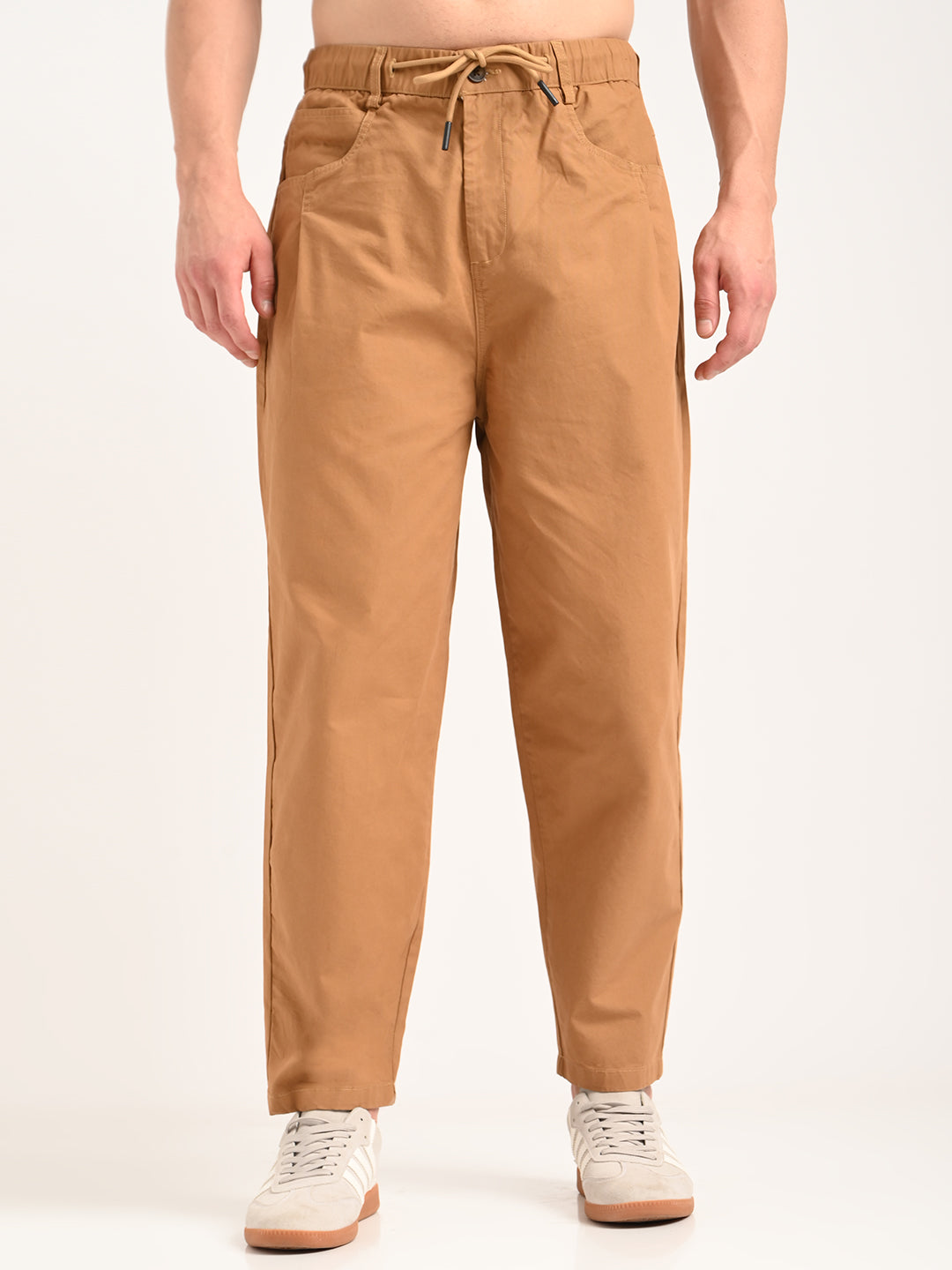 Men Relaxed Cotton Trousers with Drawcord