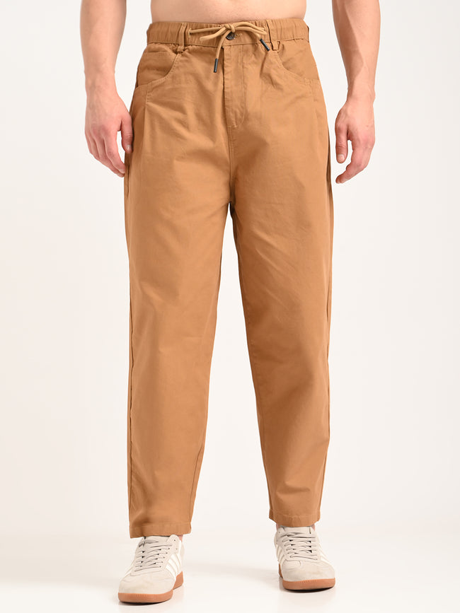 Men Relaxed Cotton Trousers with Drawcord