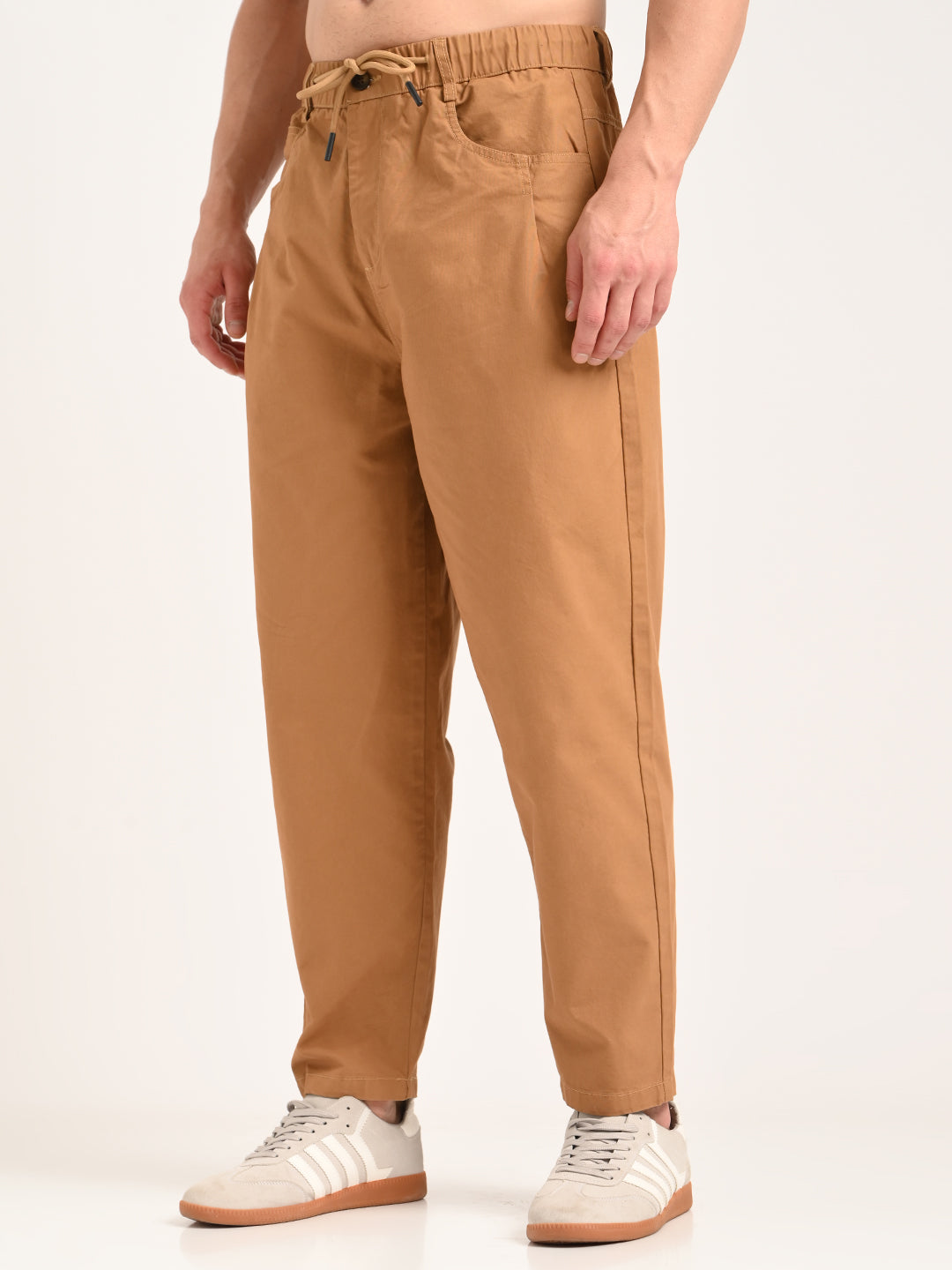 Men Relaxed Cotton Trousers with Drawcord