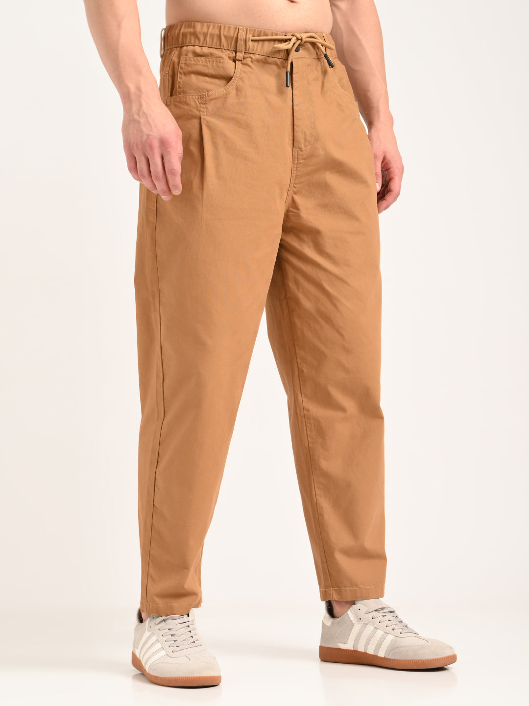 Men Relaxed Cotton Trousers with Drawcord