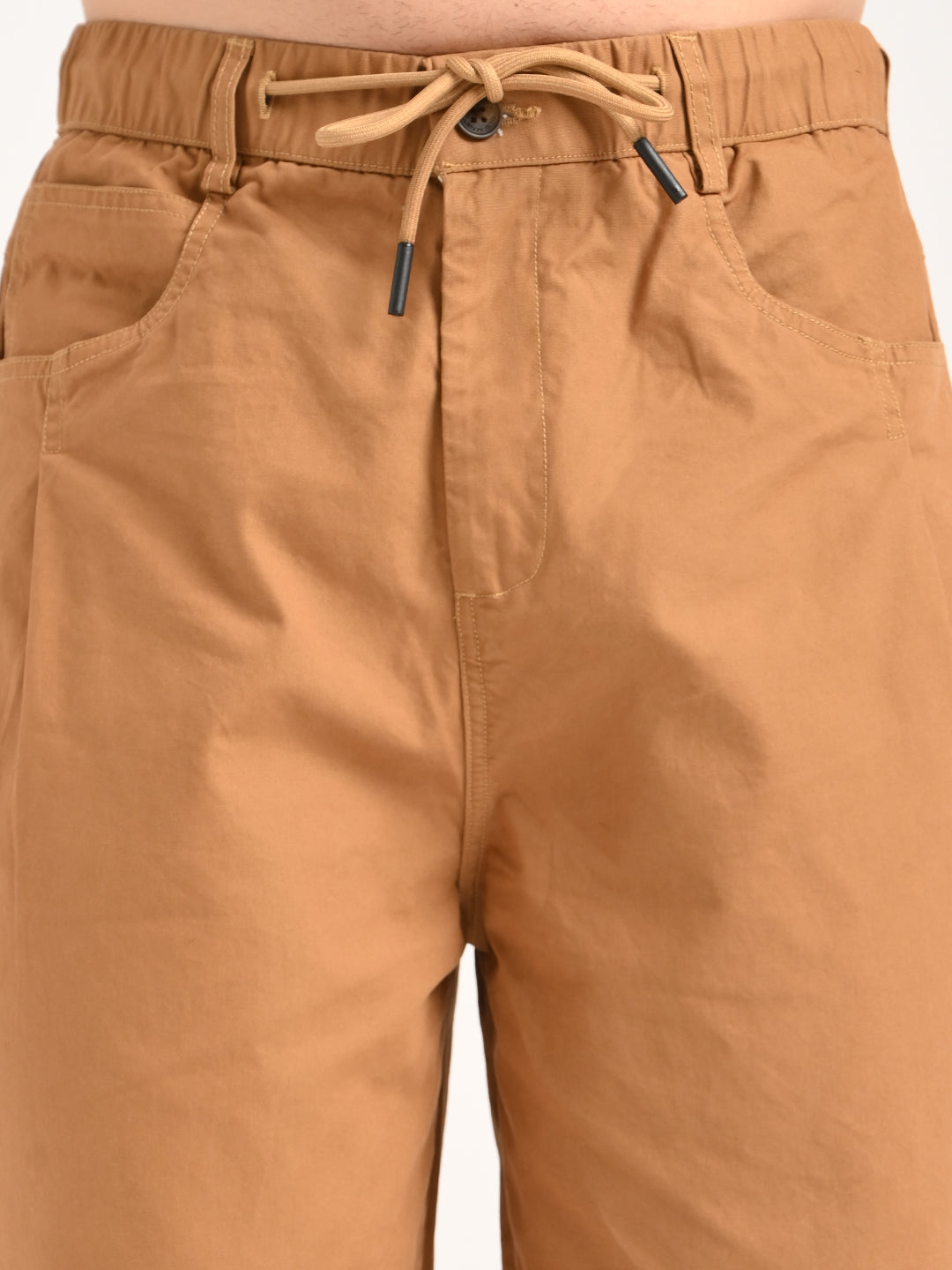 Men Relaxed Cotton Trousers with Drawcord