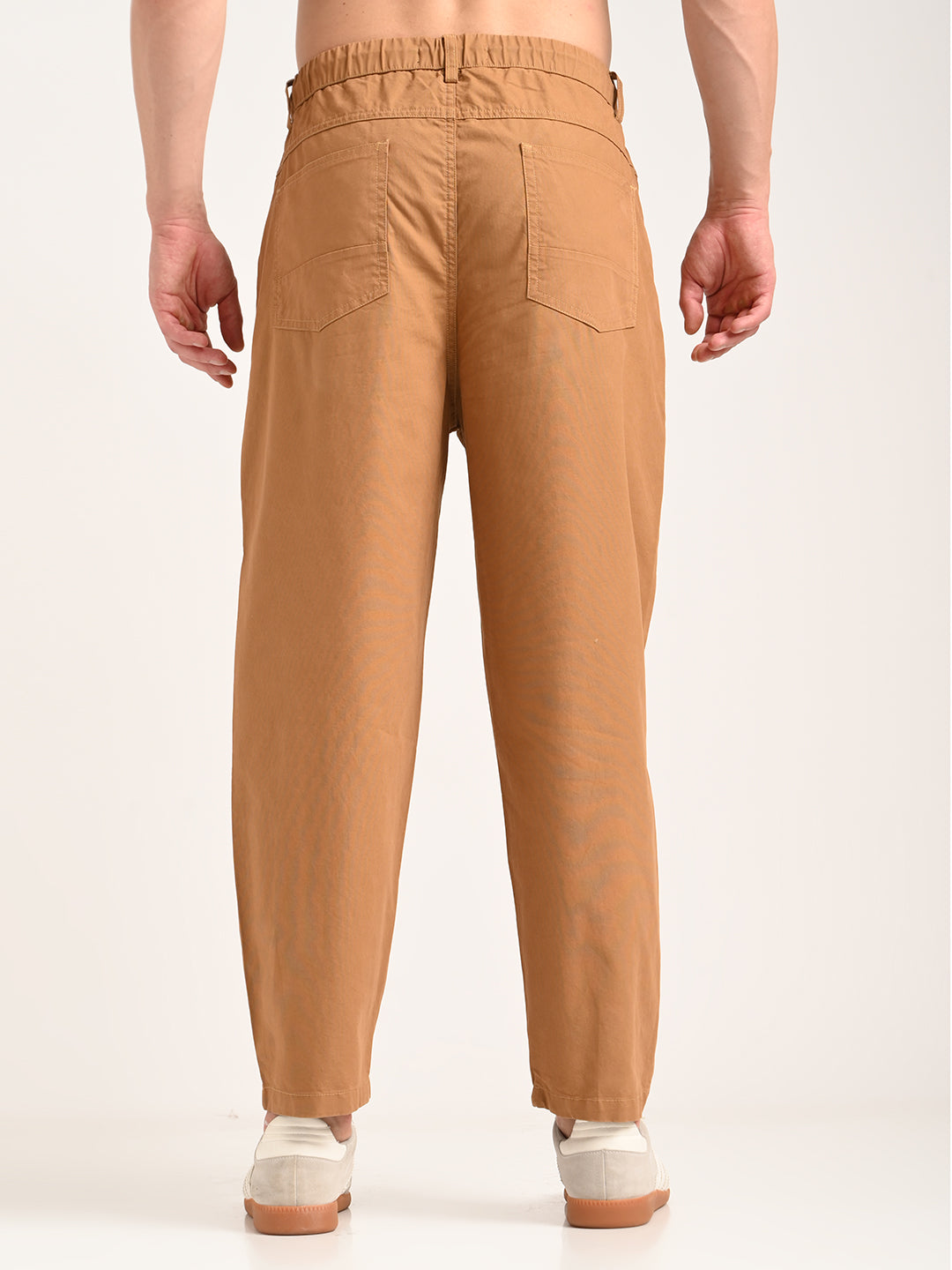Men Relaxed Cotton Trousers with Drawcord