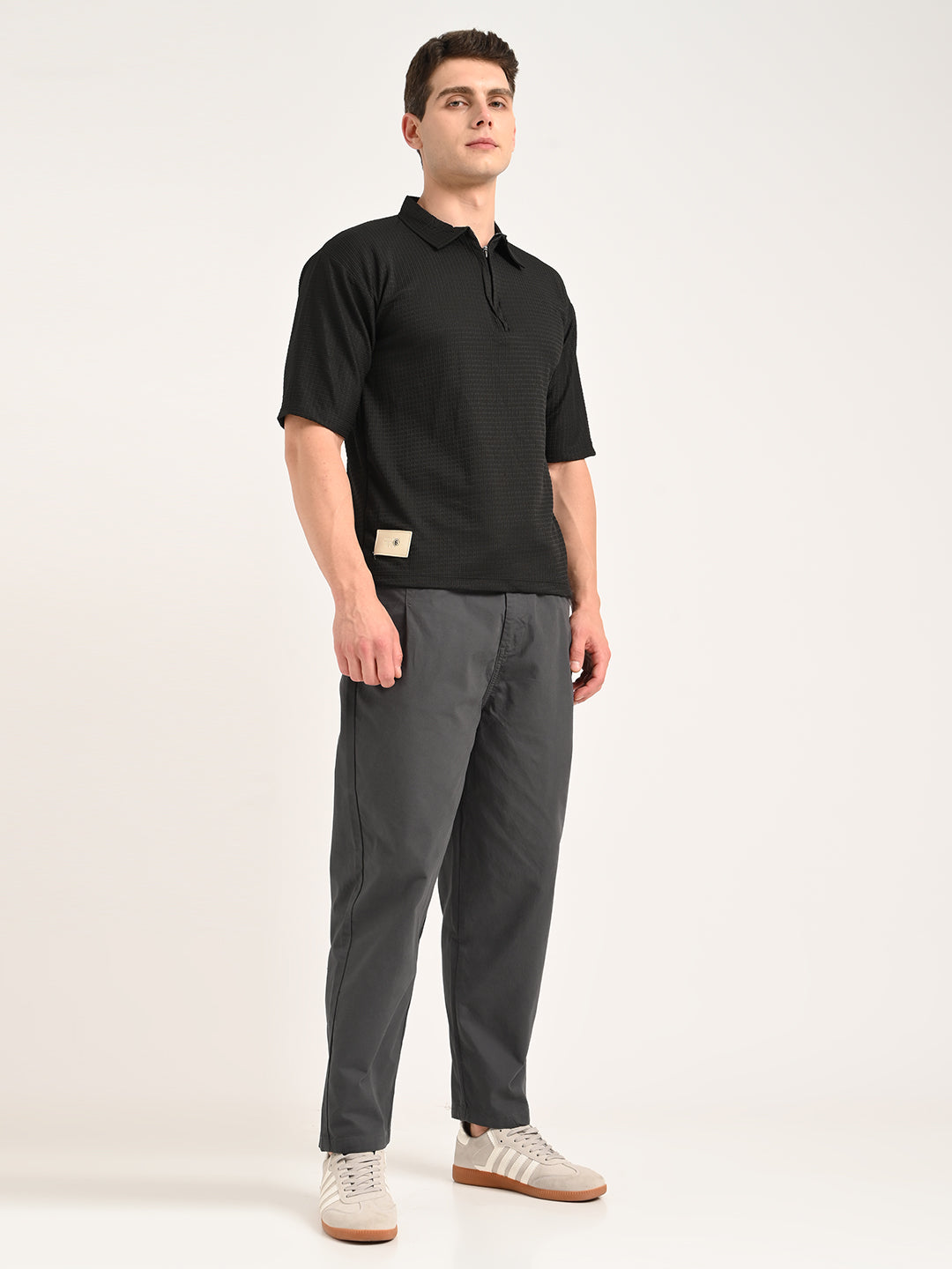 Men Relaxed Cotton Trousers with Drawcord