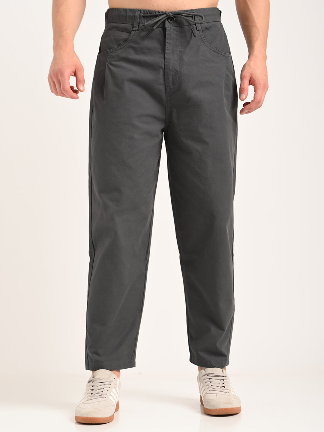 Men Relaxed Cotton Trousers with Drawcord