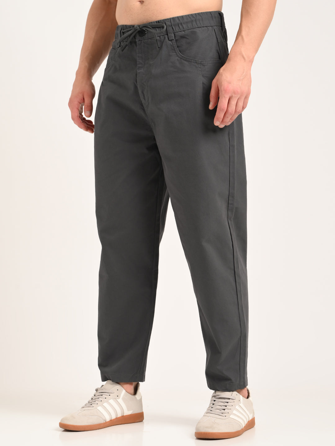 Men Relaxed Cotton Trousers with Drawcord