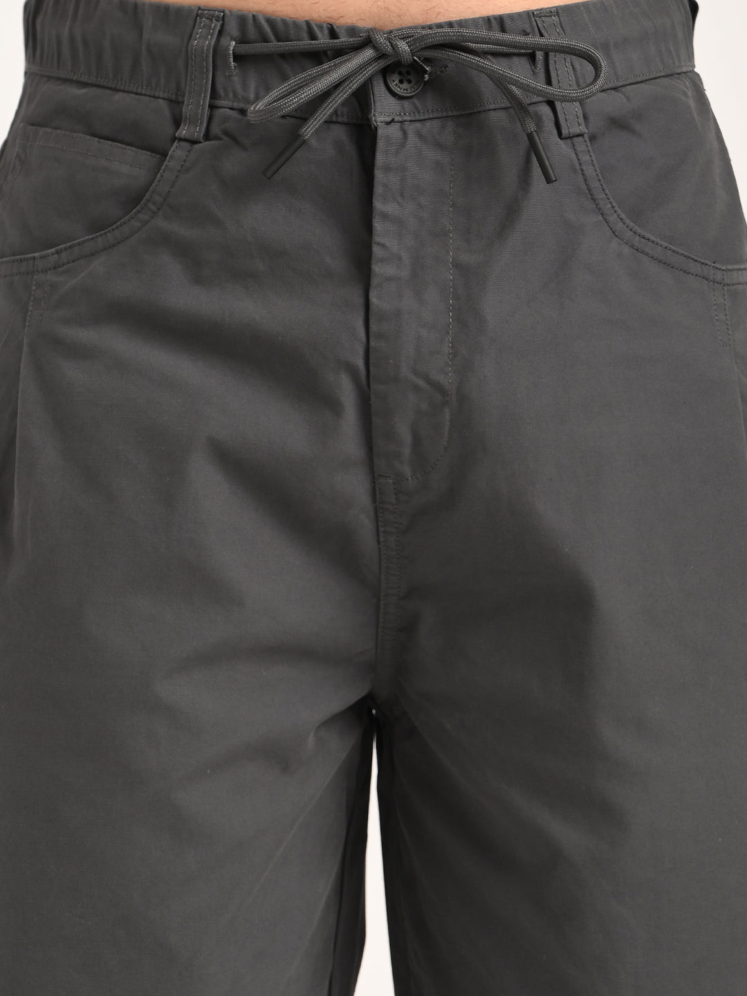 Men Relaxed Cotton Trousers with Drawcord