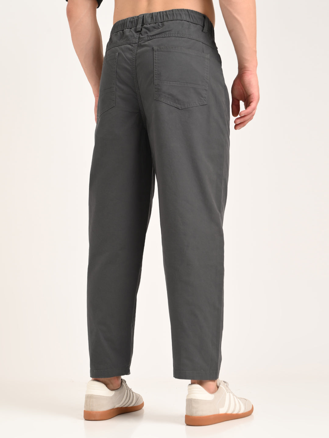 Men Relaxed Cotton Trousers with Drawcord