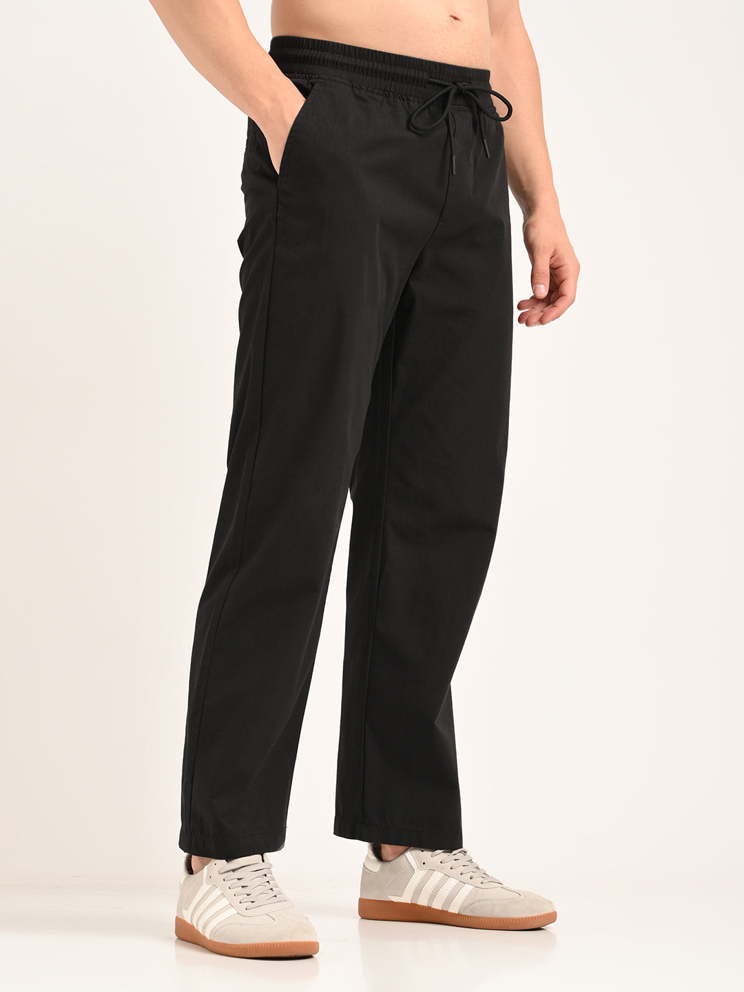 Men Cotton Pajama-Style Trousers with Drawcord