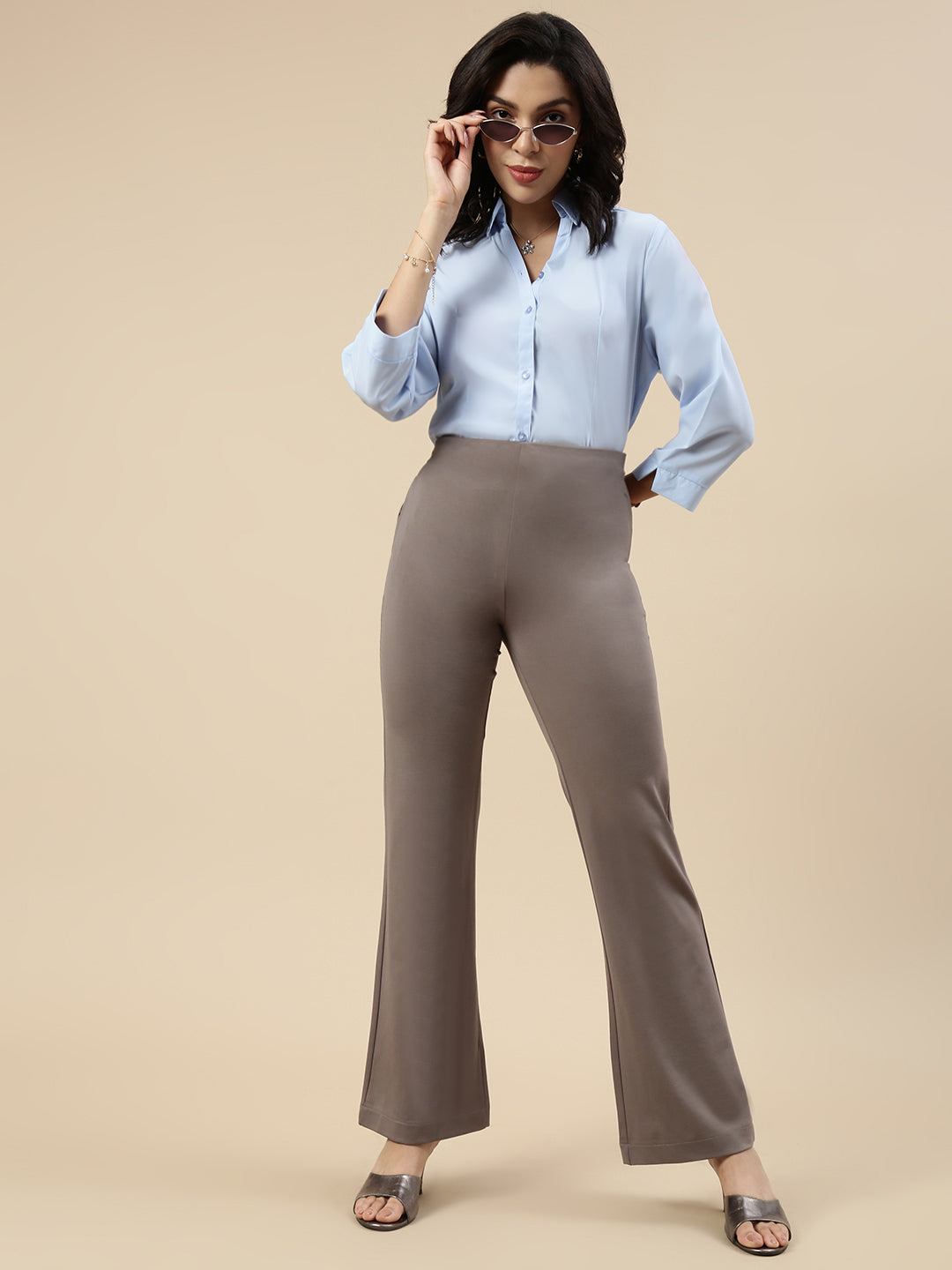 Women Taupe Casual Palazzo