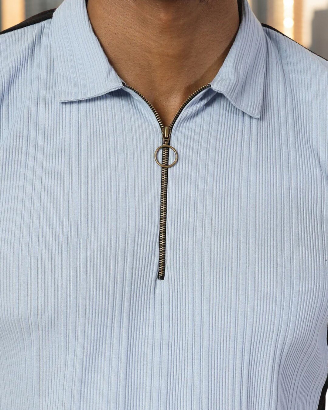 Men Blue Polo Neck T-Shirt