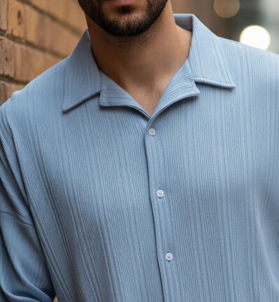 Men Blue Button Down Collar Shirt