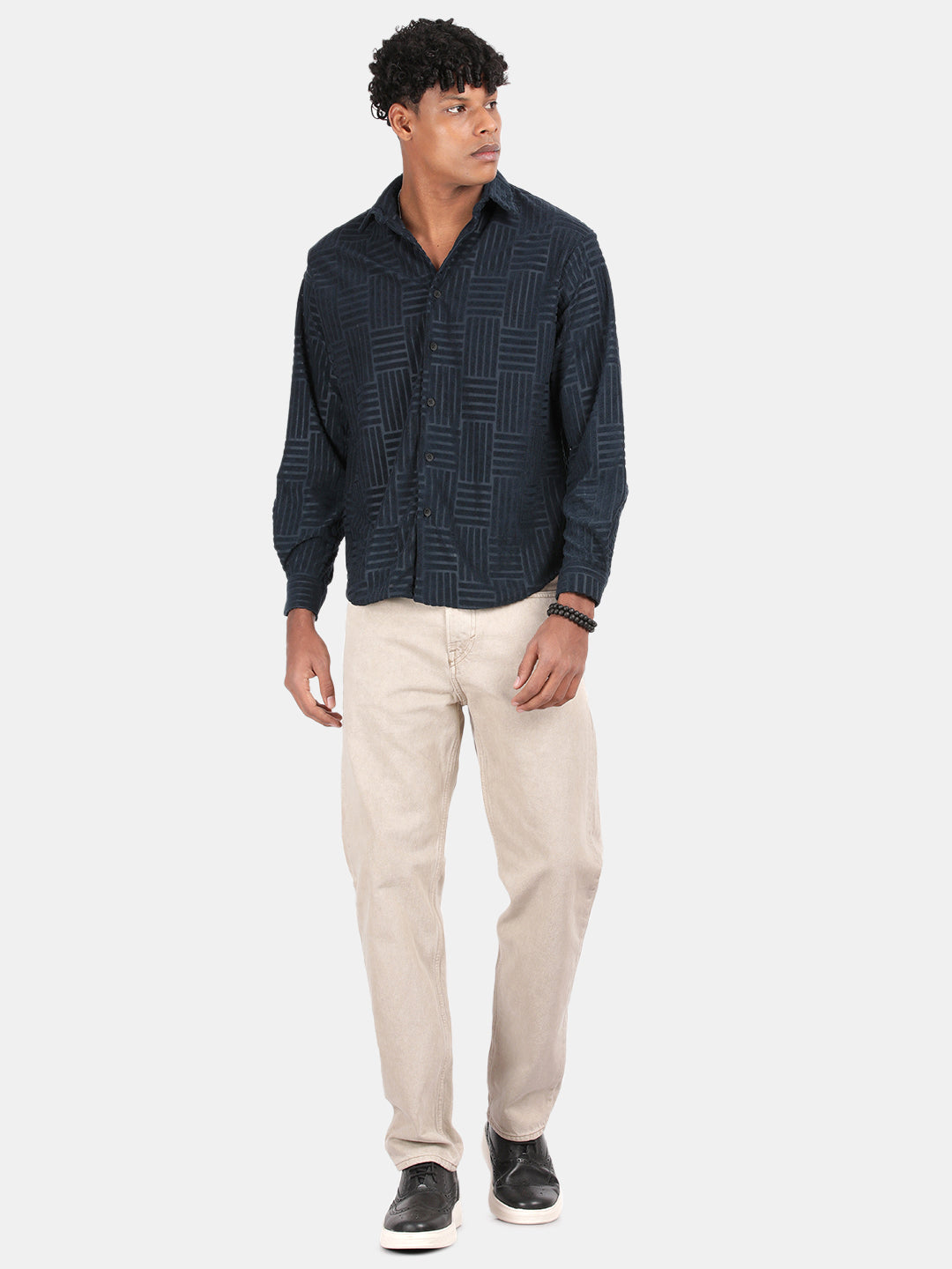 Men Blue Slim Fit Spread Collar Full Sleeve Casual Shirt
