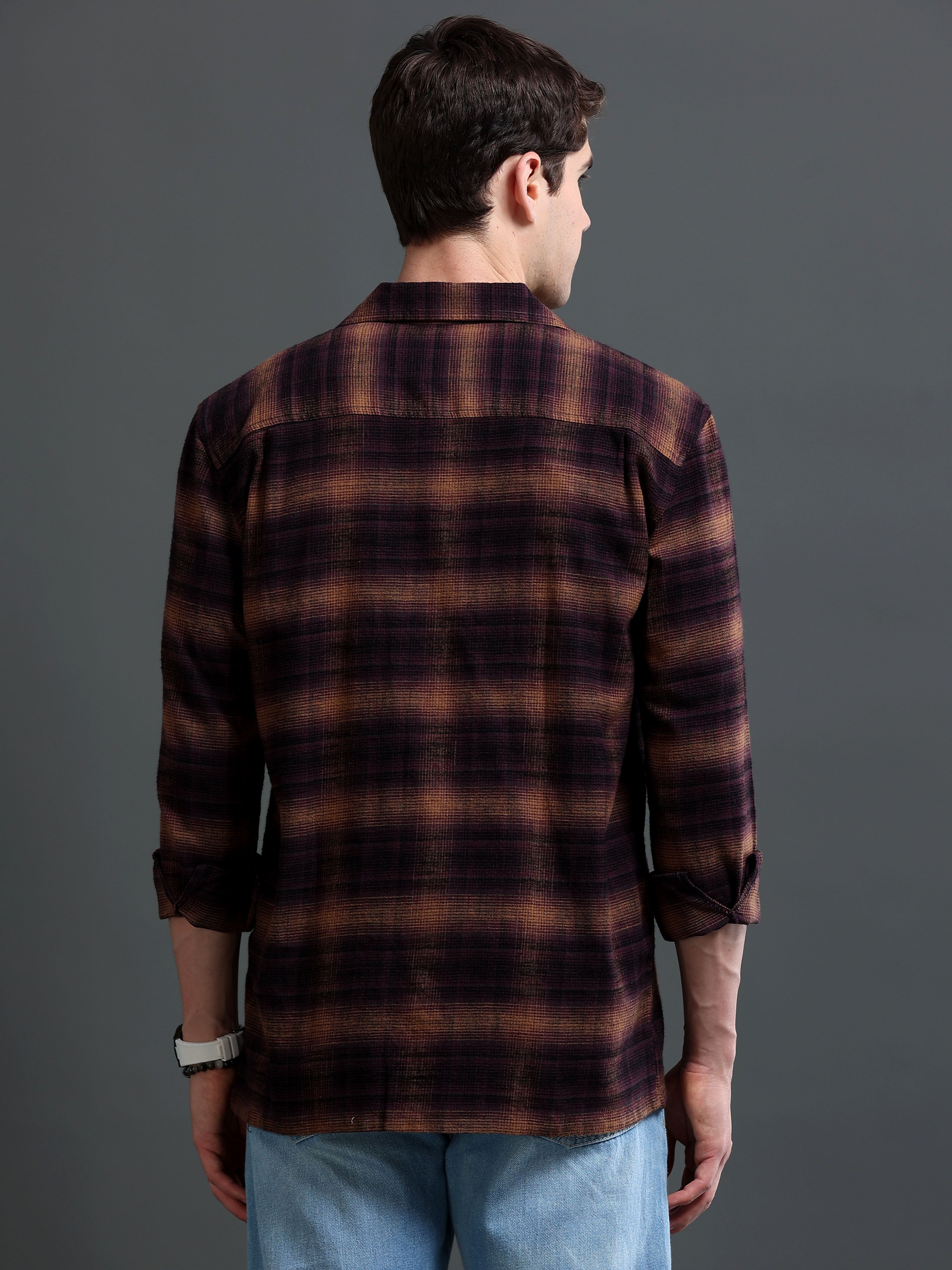 Men Burgundy Flannel Checked Shirt