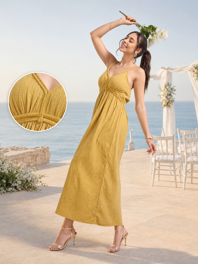 Women Yellow Maxi Vacation Dress