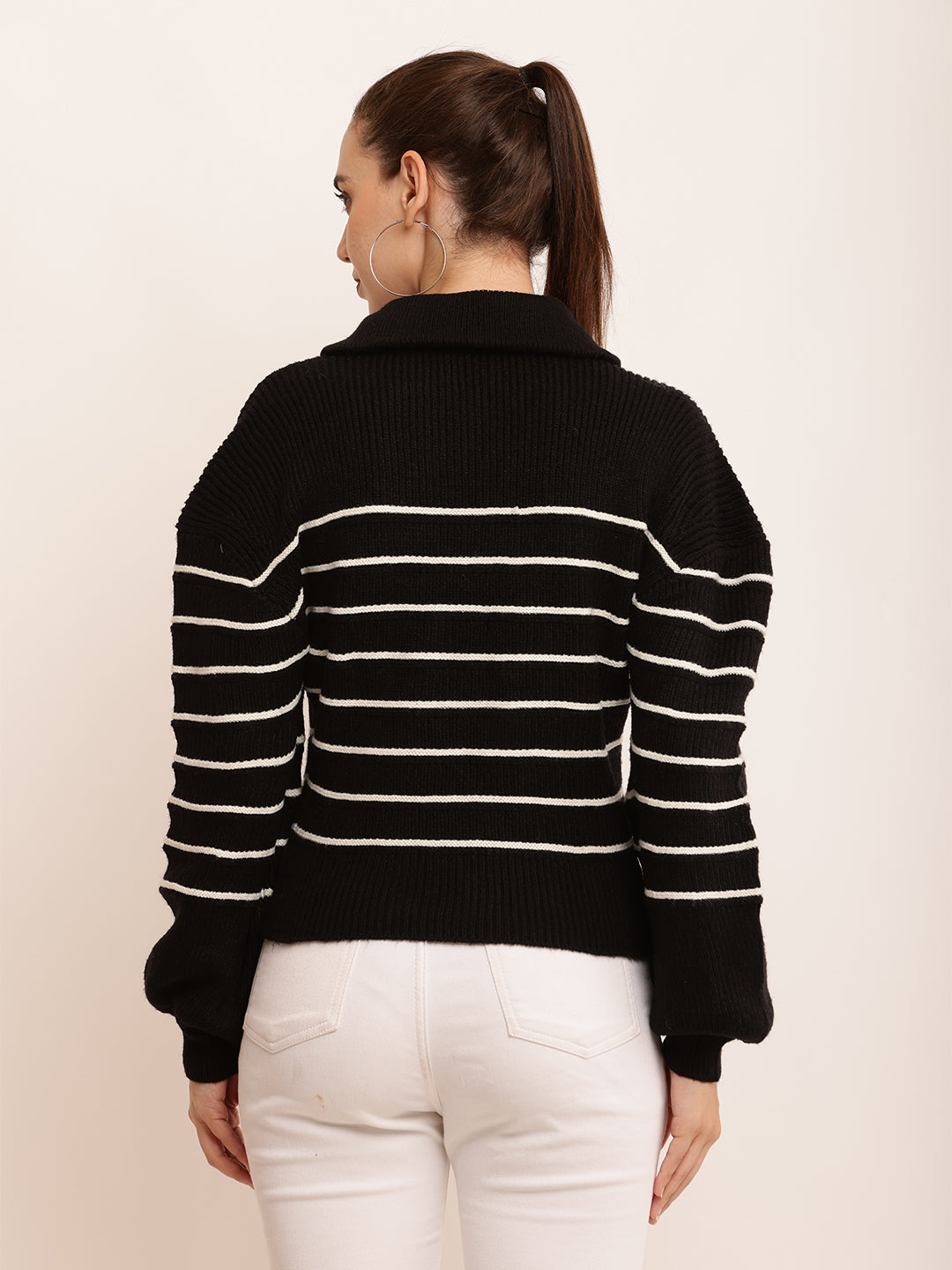 Women Stripped Zip Pullover