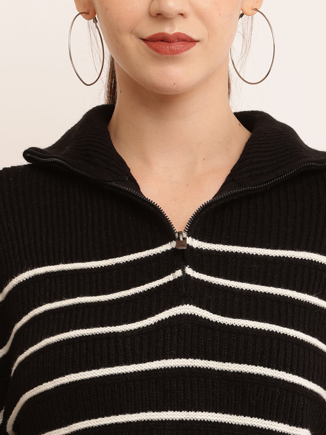 Women Stripped Zip Pullover