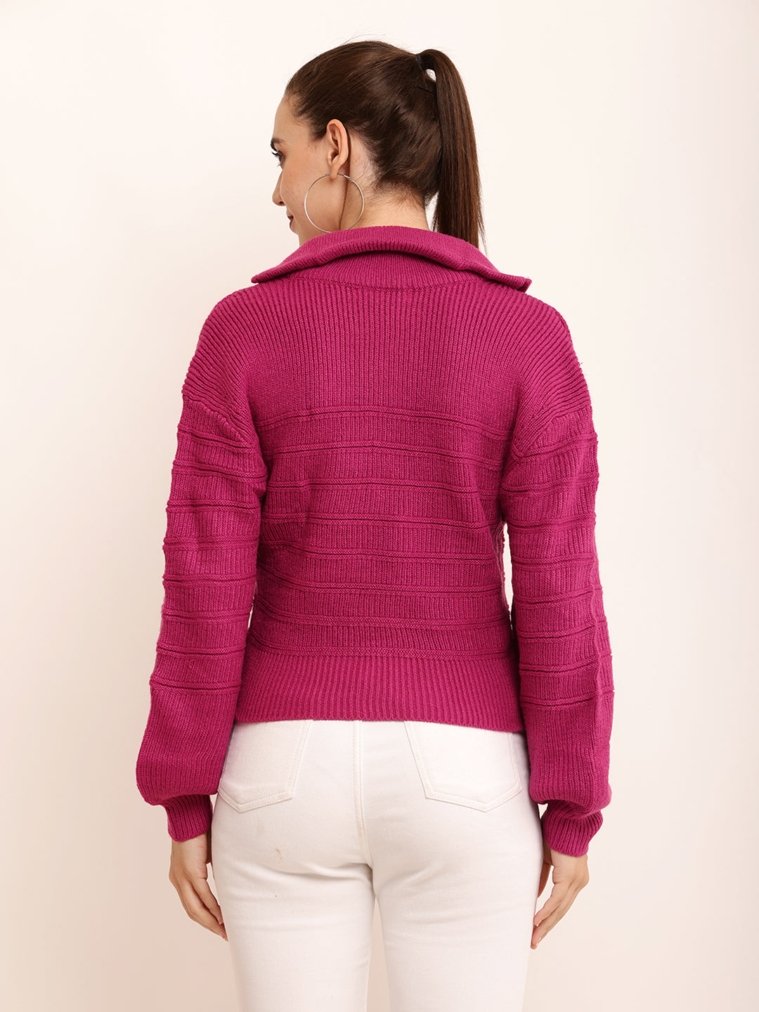 Women Solid Zip Pullover