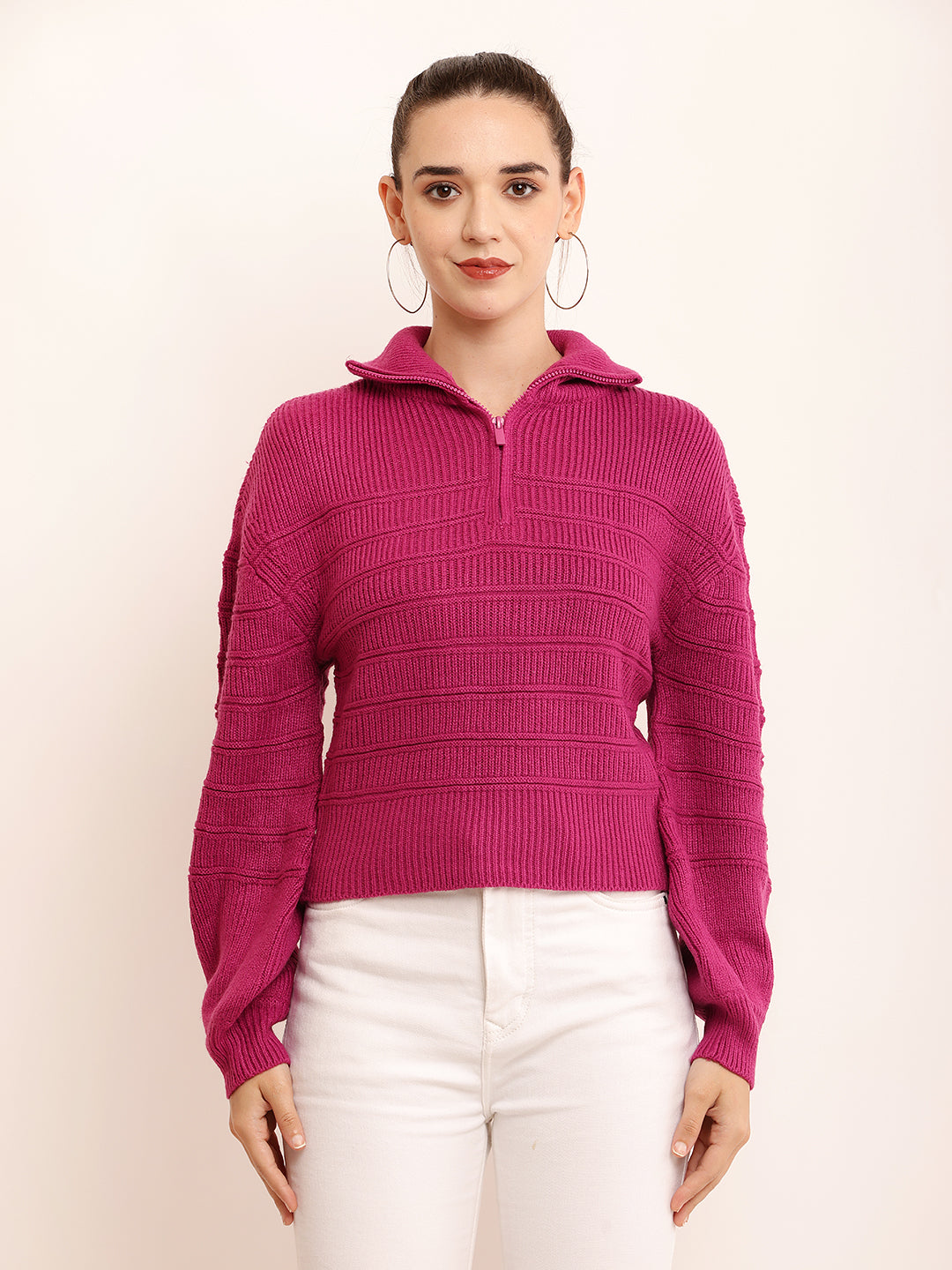 Women Solid Zip Pullover