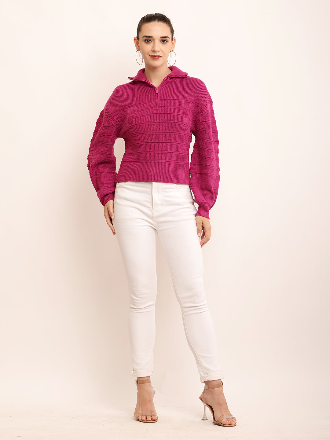 Women Solid Zip Pullover