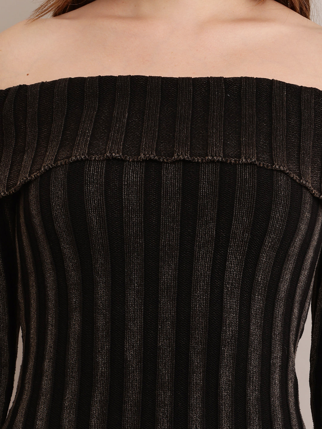 Women Black Off-shoulder Rib-Knit Mini Bodycon Dress