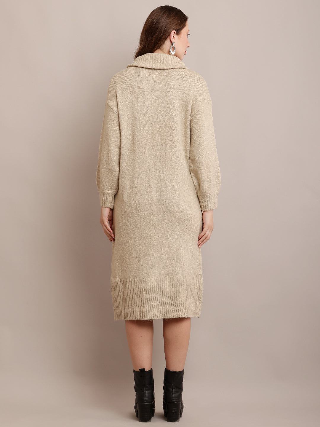 Women Acrylic Beige Sweater Dress