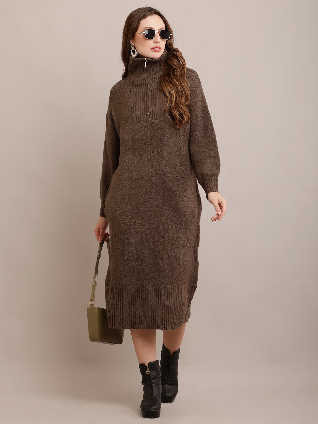 Women Acrylic Grey Sweater Dress