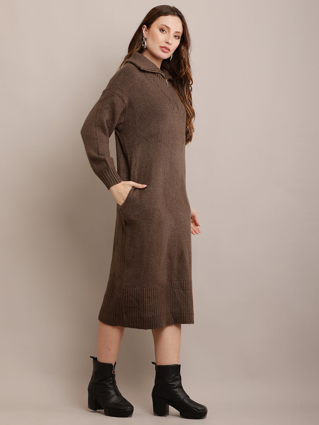 Women Acrylic Grey Sweater Dress